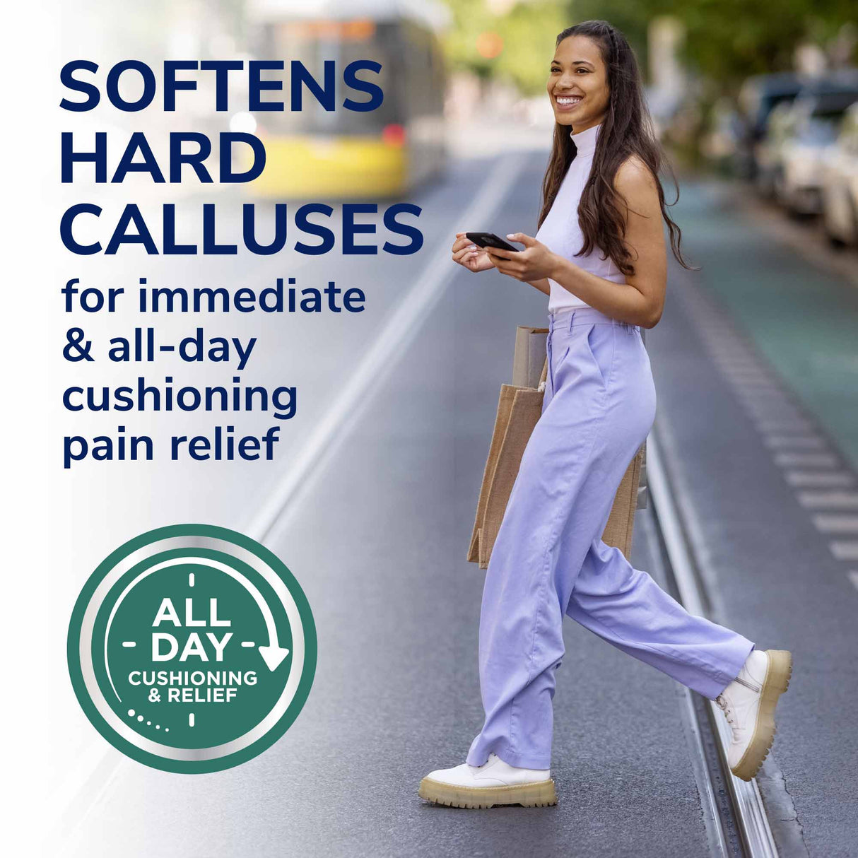 image of softens hard calluses for immediate and all day cushioning pain relief