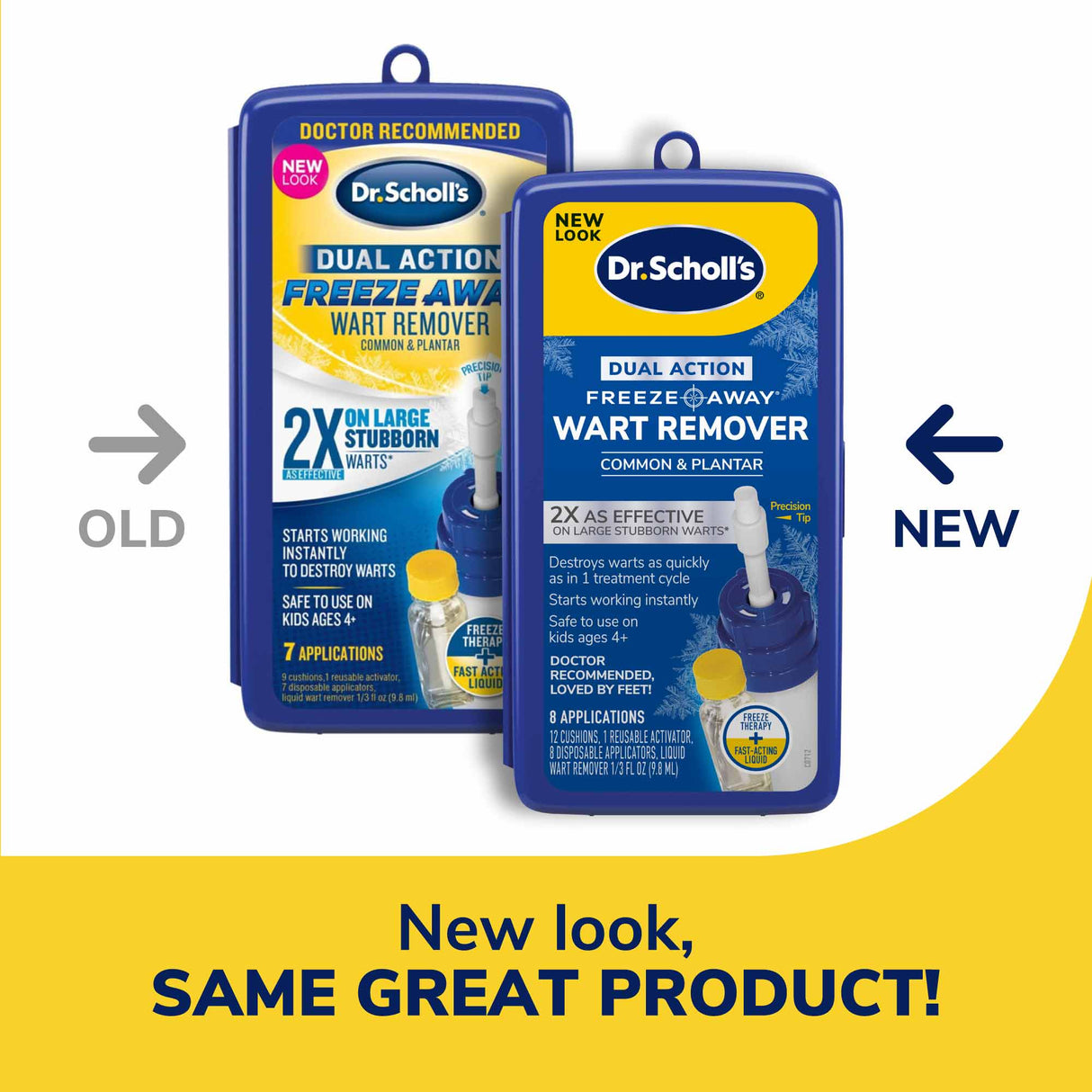 image of old packaging and new packaging of dual action freeze away wart